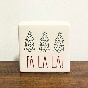Rae Dunn Fa La La Christmas Tree Holiday Block Ceramic Sign White Red